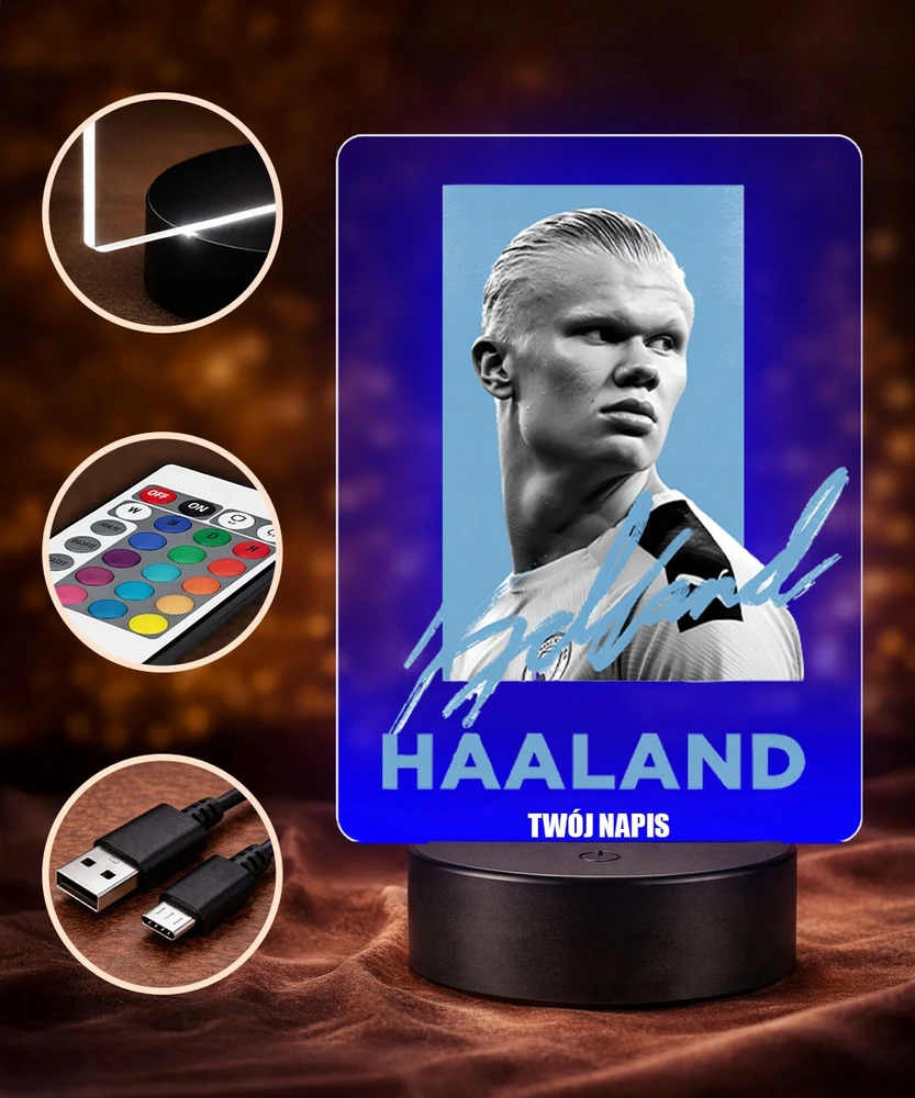 Plexido Lampka Nocna LED 3D Erling Haaland Prezent su Imieniem dla Fana Piłki Nożnej