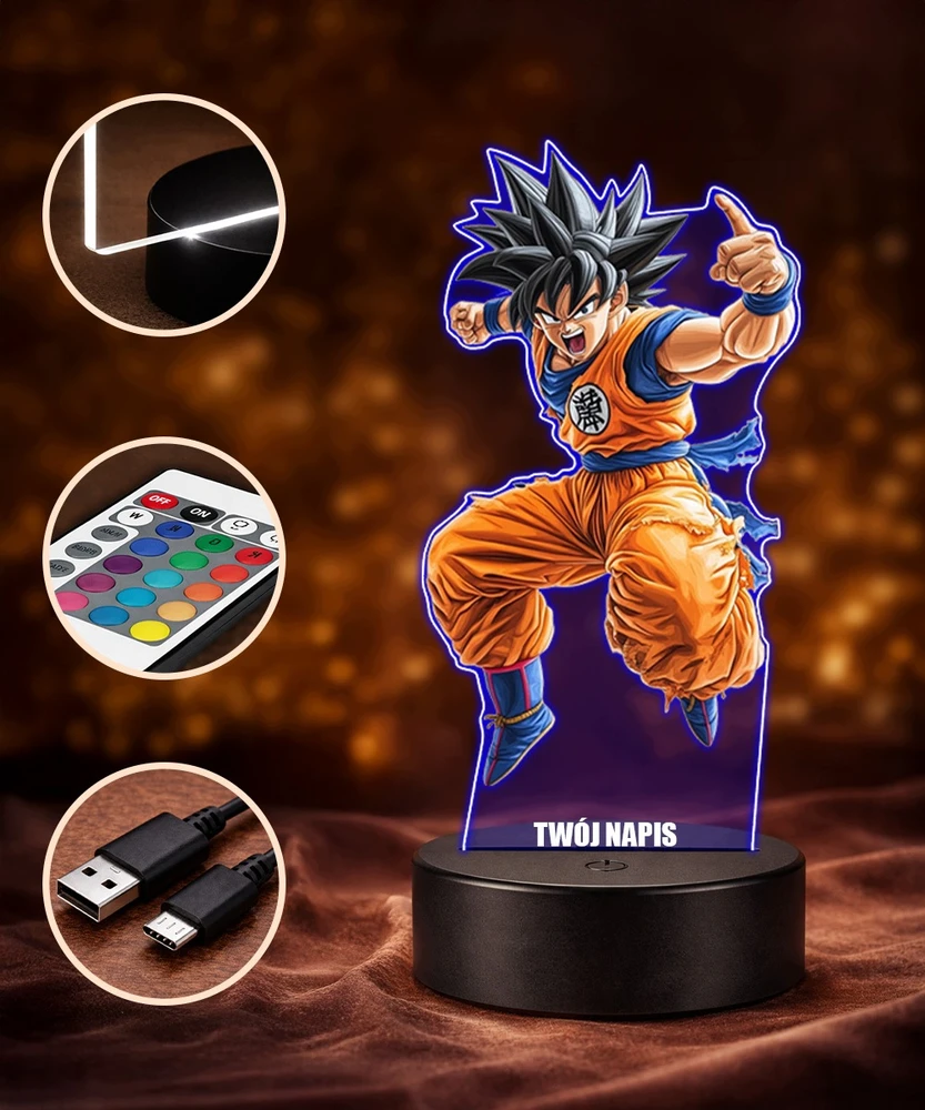Plexido Lampka Nocna LED 3D Goku Dragon Ball Anime Personalizowany Prezent dla Fana