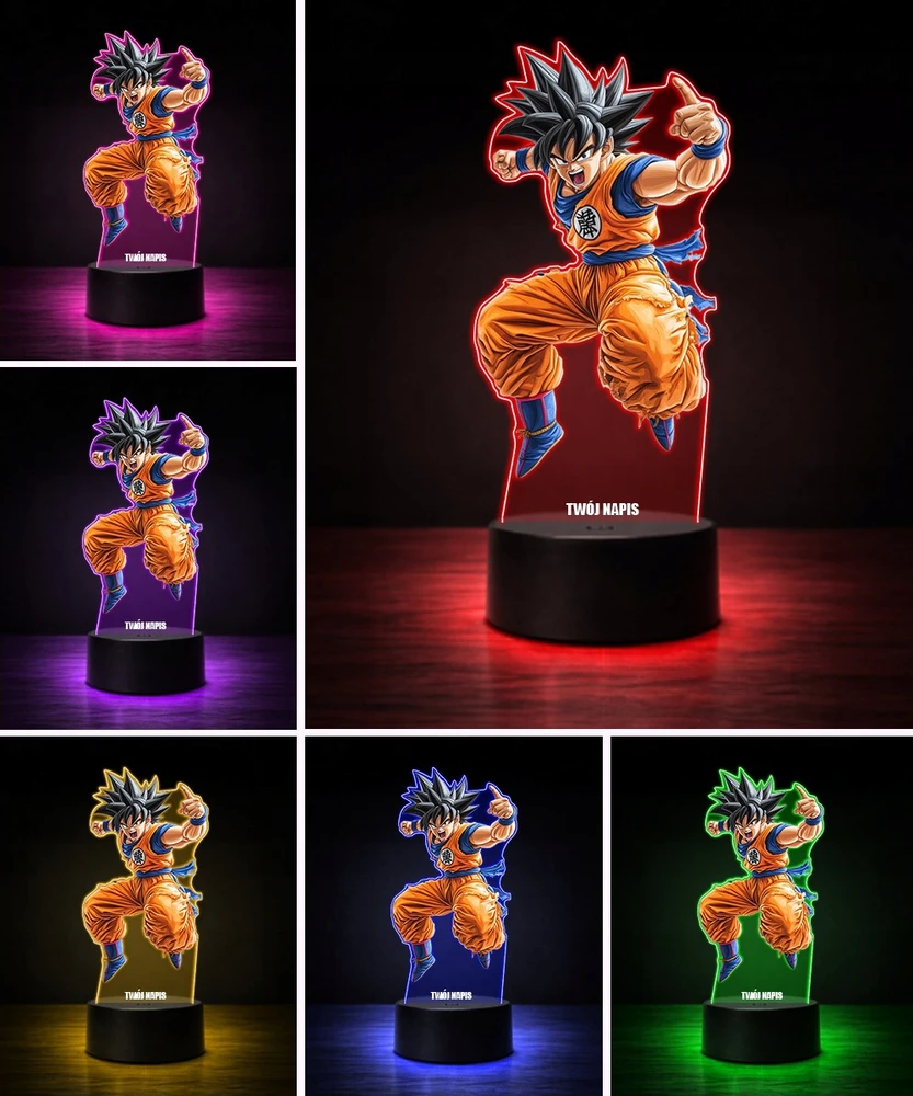 Plexido Lampka Nocna LED 3D Goku Dragon Ball Anime Personalizowany Prezent dla Fana