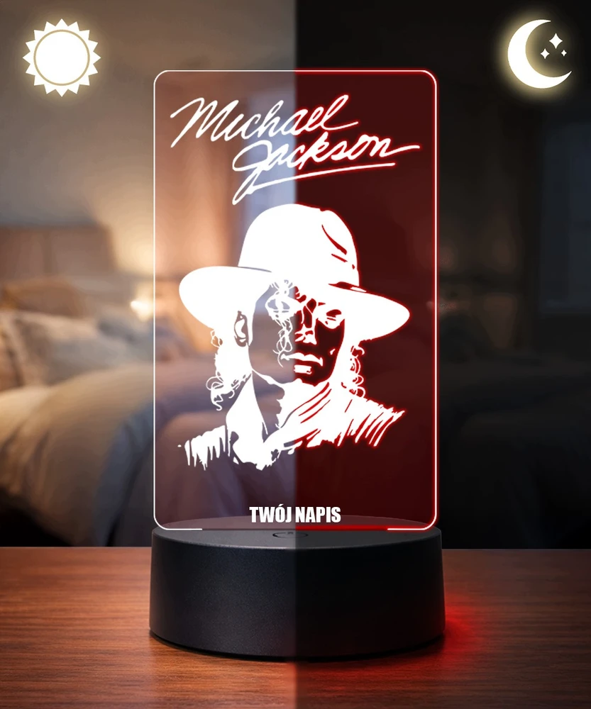 Plexido Lampka Nocna LED 3D Michael Jackson Autograf Dla Fana Personalizowana Imię