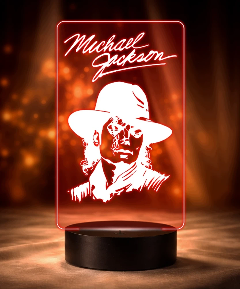 Plexido Lampka Nocna LED 3D Michael Jackson Autograf Dla Fana Personalizowana Imię