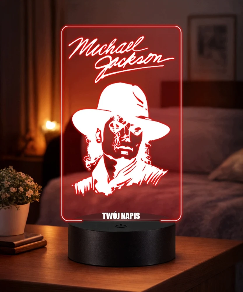 Plexido Lampka Nocna LED 3D Michael Jackson Autograf Dla Fana Personalizowana Imię