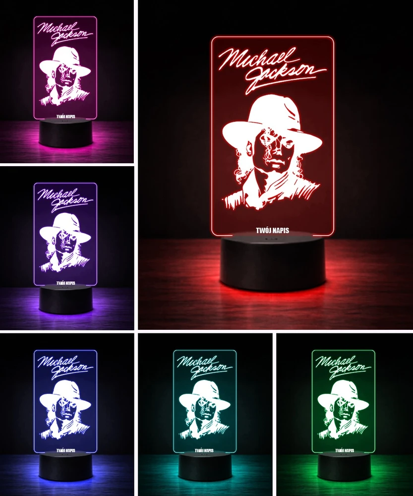 Plexido Lampka Nocna LED 3D Michael Jackson Autograf Dla Fana Personalizowana Imię