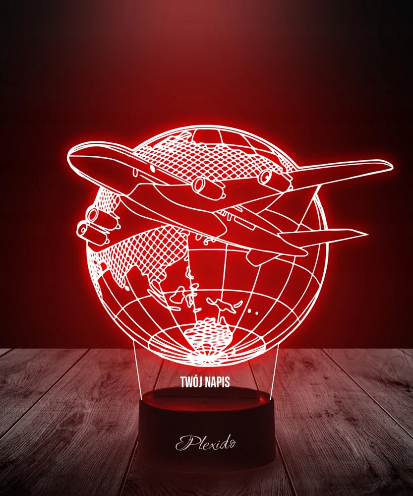 Plexido Lampka Nocna LED 3D Samolot Pasażerski Globus imię