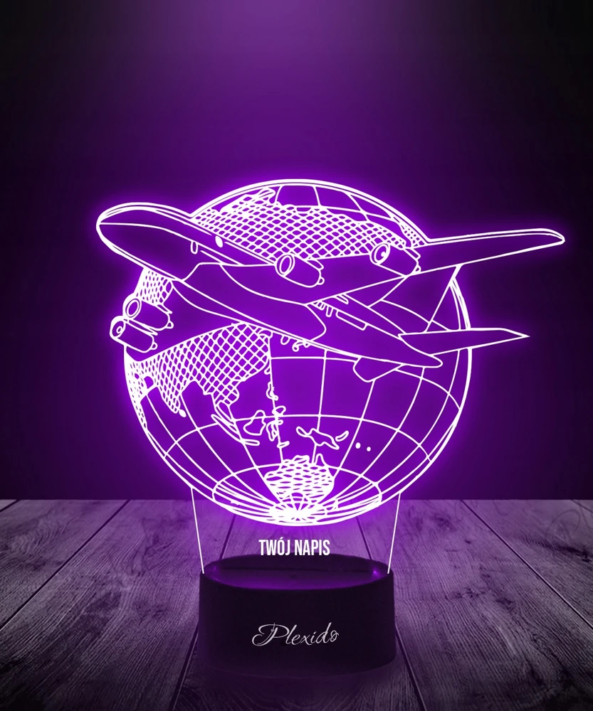Plexido Lampka Nocna LED 3D Samolot Pasażerski Globus imię