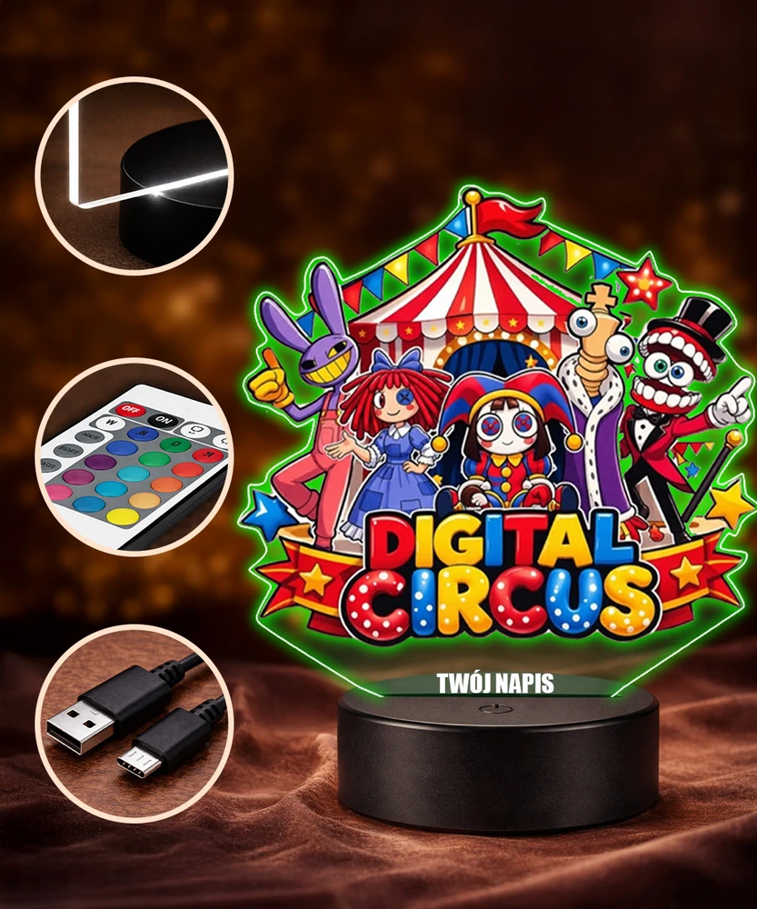 Plexido Lampka Nocna LED 3D The Amazing Digital Circus su Imieniem Prezent