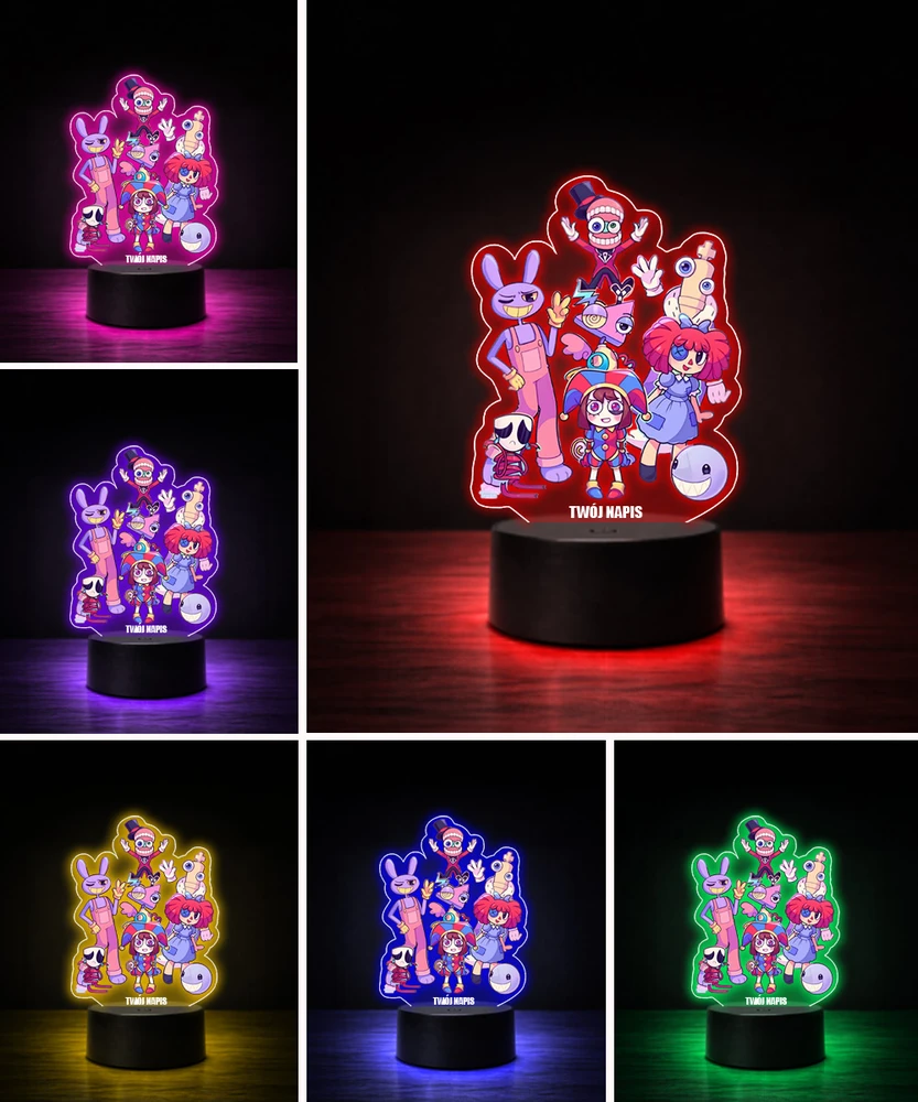 Plexido Lampka Nocna LED 3D The Amazing Digital Circus Postacie Prezent dla Dziecka