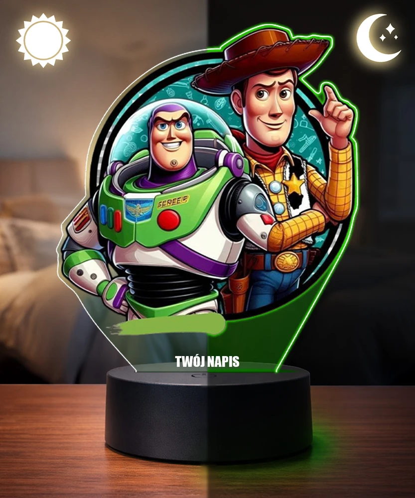 Plexido Lampka Nocna LED 3D Toy Story Buzz i Chudy su Imieniem Personalizowana