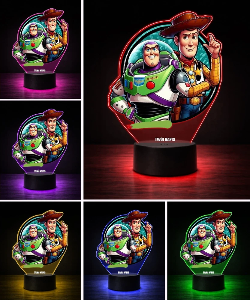 Plexido Lampka Nocna LED 3D Toy Story Buzz i Chudy su Imieniem Personalizowana