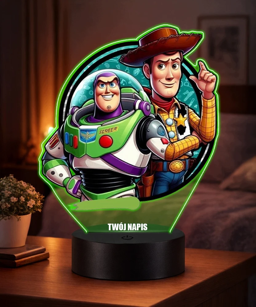 Plexido Lampka Nocna LED 3D Toy Story Buzz i Chudy su Imieniem Personalizowana