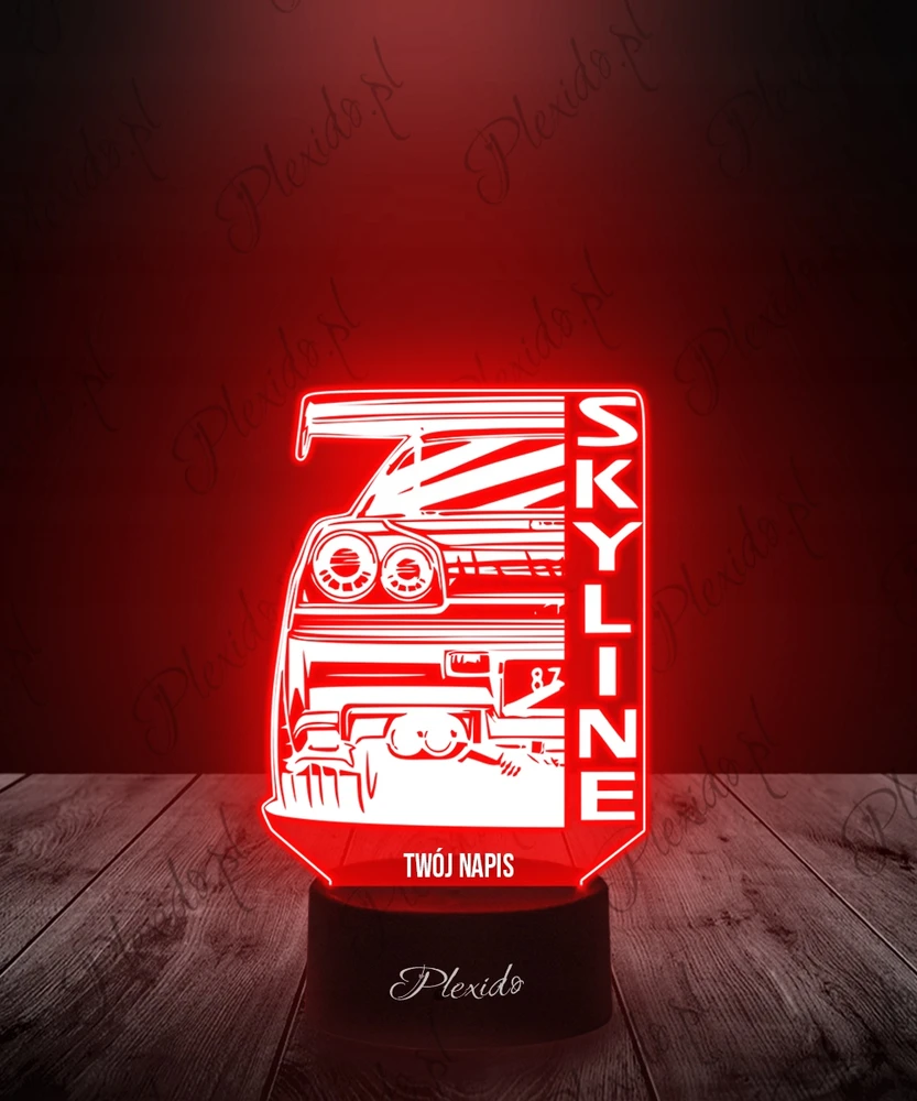 Plexido Lampka Nocna Samochód Nissan Skyline Prezent Grawer Twoje Imię LED 3D