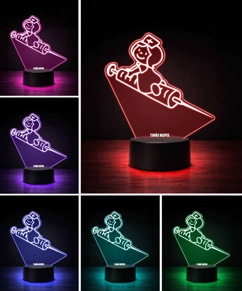 Plexido Lampka Nocna Strzykawka Pielęgniarka Twój Napis Grawer Prezent Imię 3D LED