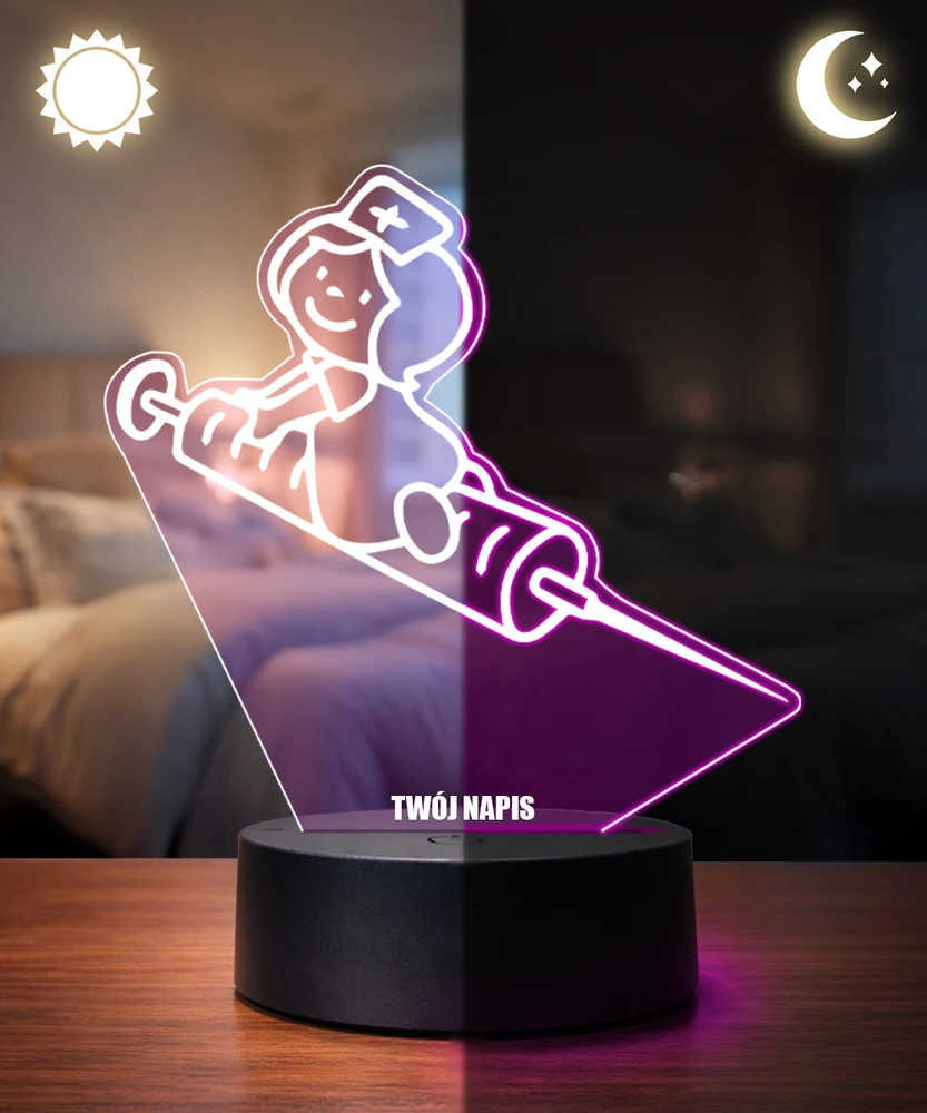 Plexido Lampka Nocna Strzykawka Pielęgniarka Twój Napis Grawer Prezent Imię 3D LED