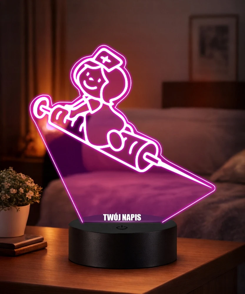 Plexido Lampka Nocna Strzykawka Pielęgniarka Twój Napis Grawer Prezent Imię 3D LED