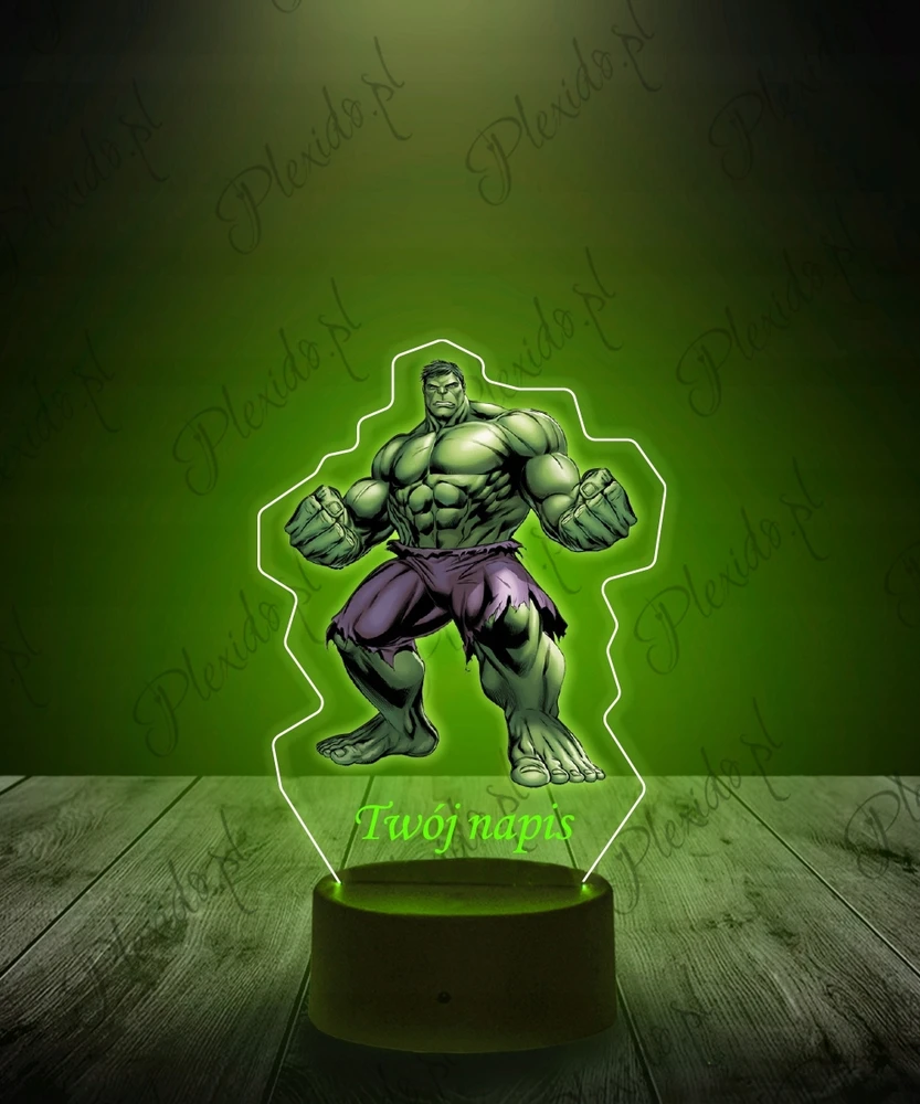 Plexido Lampka Nocna su Nadrukiem 3D LED Hulk Imię Prezent