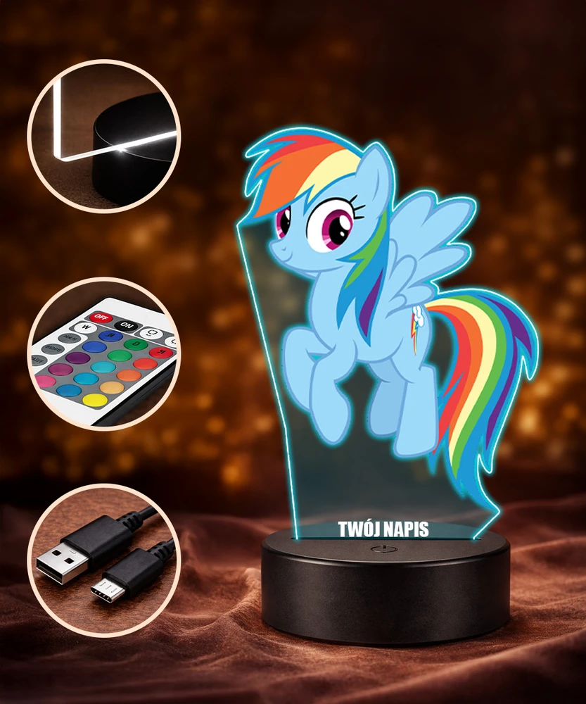 Plexido Lampka Nocna su Nadrukiem LED Dla Dzieci My Little Pony Kucyk Rainbow Dash