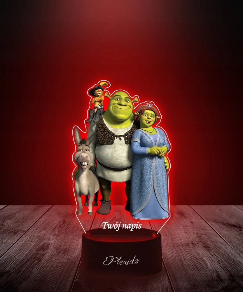 Plexido Lampka Nocna su Nadrukiem UV Shrek Fiona Kot w Butach Osioł