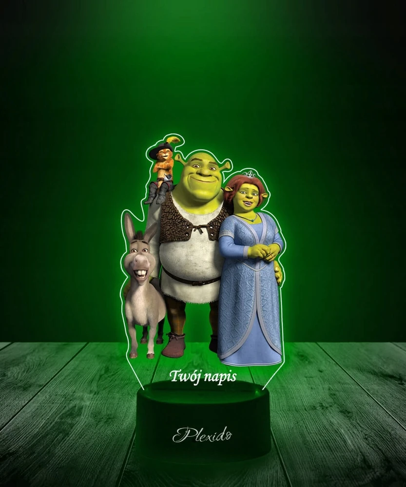 Plexido Lampka Nocna su Nadrukiem UV Shrek Fiona Kot w Butach Osioł