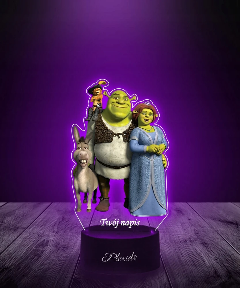 Plexido Lampka Nocna su Nadrukiem UV Shrek Fiona Kot w Butach Osioł