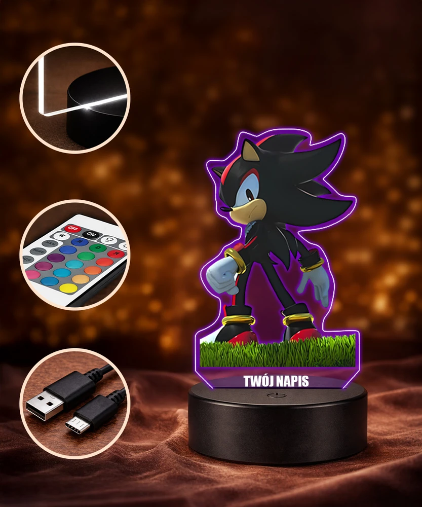 Plexido Lampka Nocna Z Nadrukiem Dla Dzieci Sonic Bajka Na Prezent Imię 3D LED