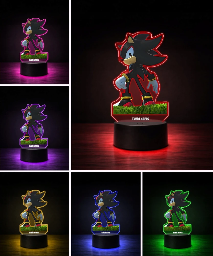 Plexido Lampka Nocna Z Nadrukiem Dla Dzieci Sonic Bajka Na Prezent Imię 3D LED