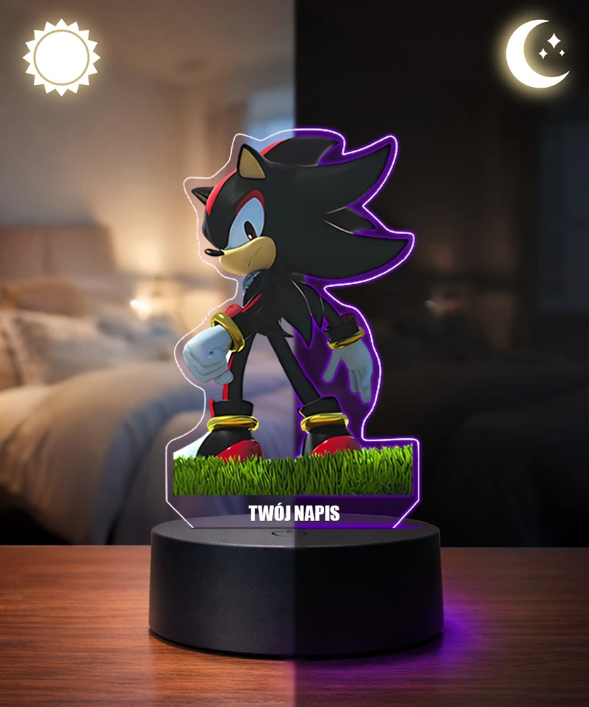 Plexido Lampka Nocna Z Nadrukiem Dla Dzieci Sonic Bajka Na Prezent Imię 3D LED