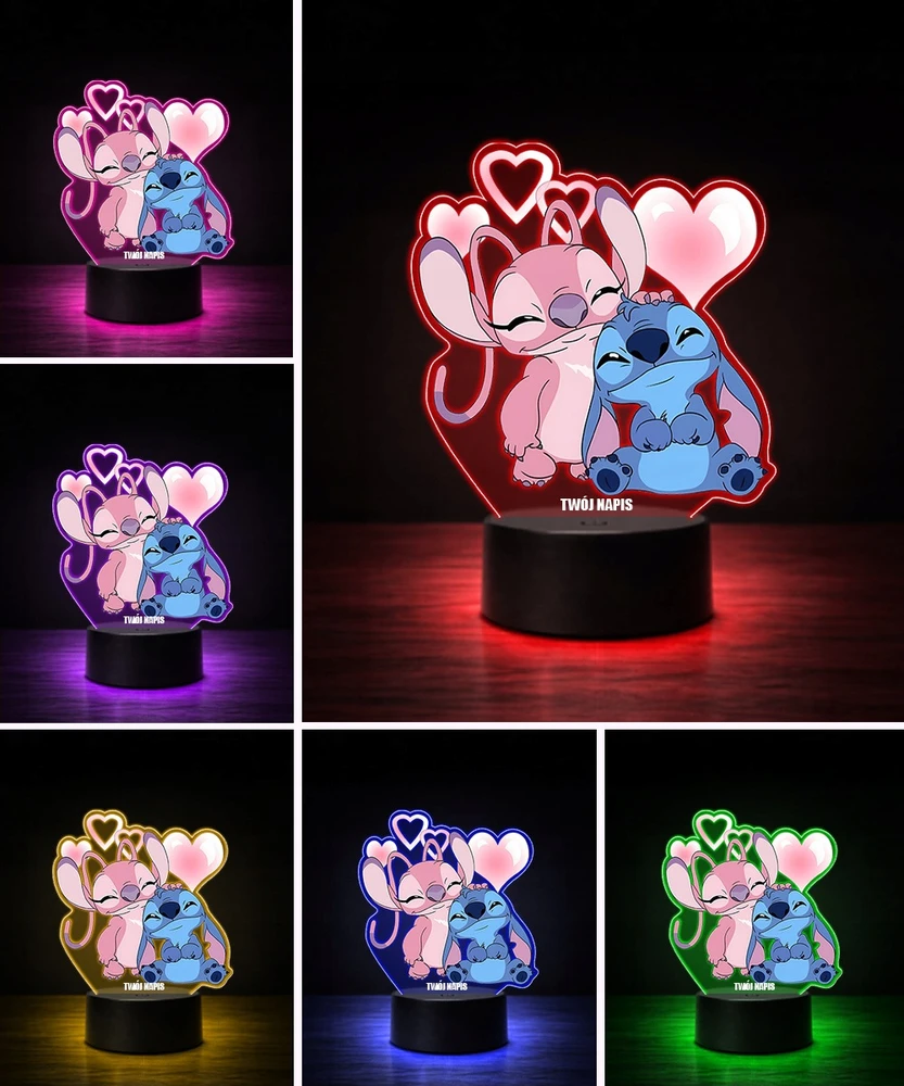 Plexido Lampka Nocna Z Nadrukiem Dla Dziecka Stitch i Angel Bajka Disney LED 3D