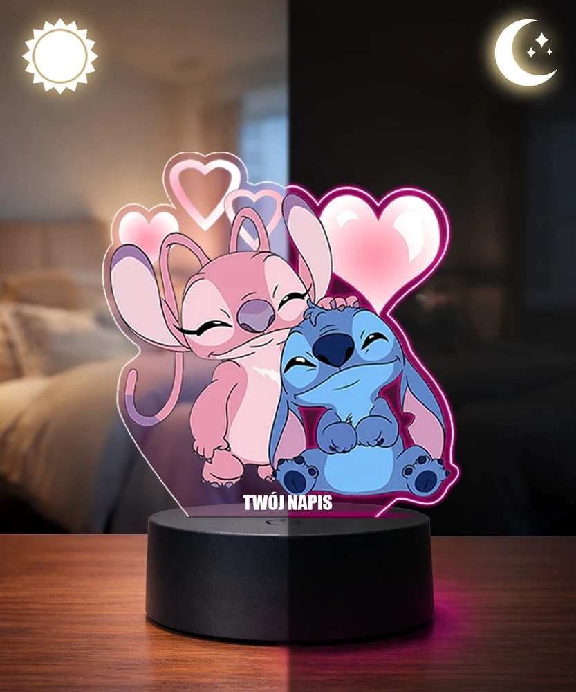 Plexido Lampka Nocna Z Nadrukiem Dla Dziecka Stitch i Angel Bajka Disney LED 3D