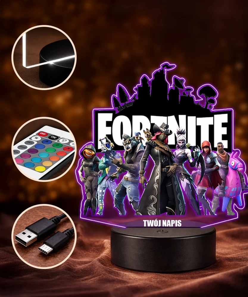 Plexido Lampka Nocna Z Nadrukiem Dla Dziecka Gra Komputerowa Fortnite Postaci LED
