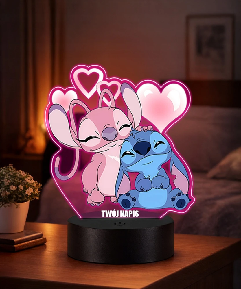 Plexido Lampka Nocna Z Nadrukiem Dla Dziecka Stitch i Angel Bajka Disney LED 3D