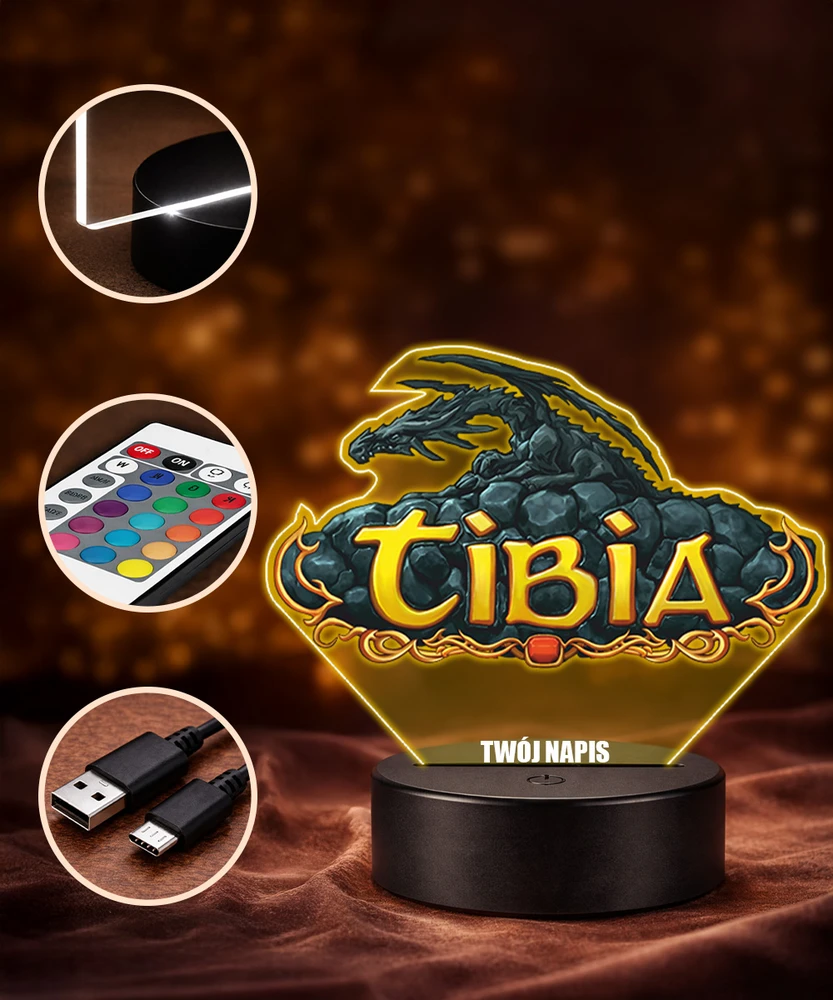 Plexido Lampka Nocna Z Nadrukiem Dla Gracza Tibia Gra Prezent Twój Grawer Imię LED