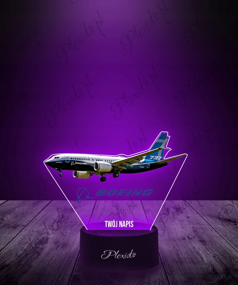 Plexido Lampka Nocna Z Nadrukiem Samolot Pasażerski Boeing Twój Grawer Imię 3D LED