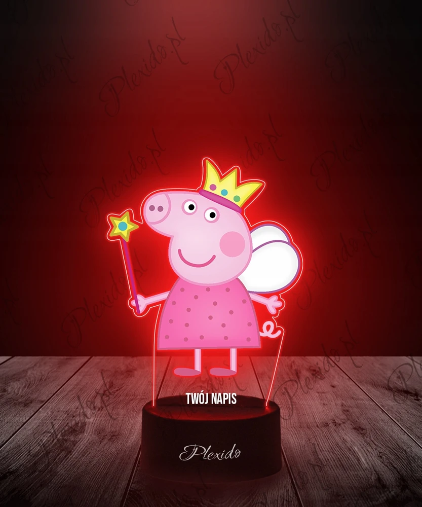 Plexido Lampka Nocna Z Nadrukiem Świnka Peppa Fėja Twój Grawer Imię 3D LED