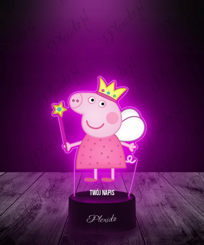 Plexido Lampka Nocna Z Nadrukiem Świnka Peppa Fėja Twój Grawer Imię 3D LED