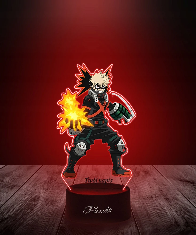 Plexido My Hero Academia Katsuki Bakugo 3D LED lempa su pavadinimu Anime dovana
