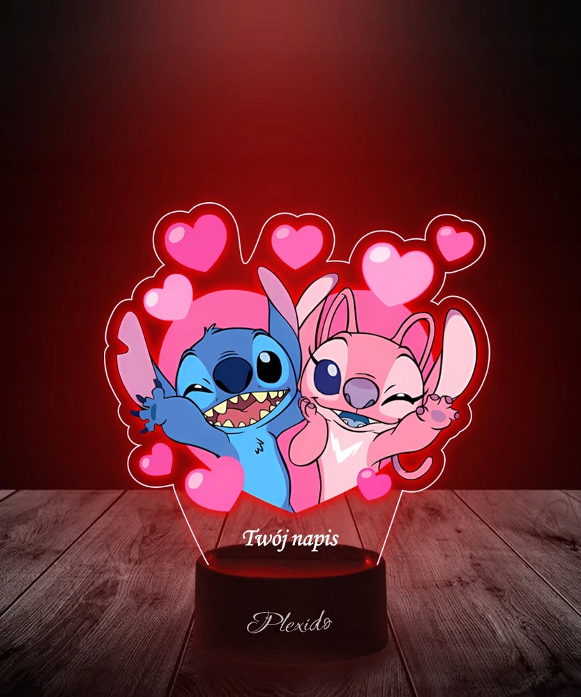 Plexido Naktinė lempa Pasaka Lilo ir Stitch Angel Heart 3D LED dovana mergaitėms