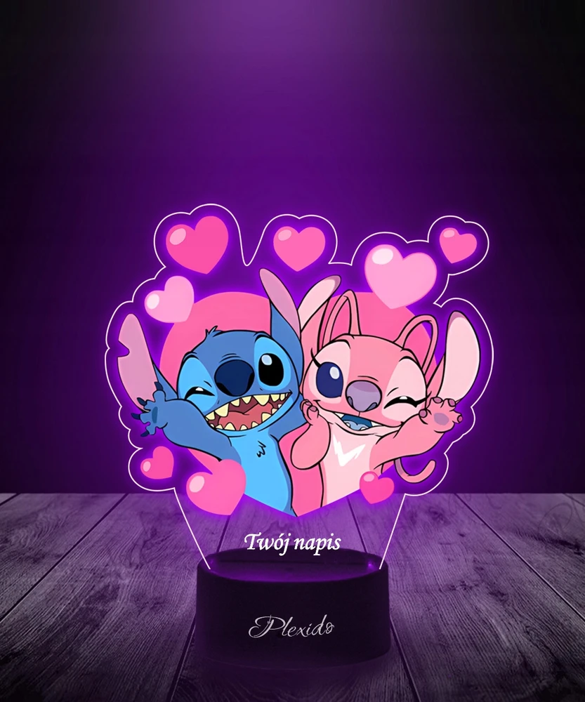 Plexido Naktinė lempa Pasaka Lilo ir Stitch Angel Heart 3D LED dovana mergaitėms