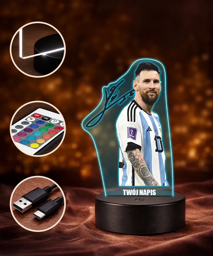 Plexido Naktinė lempa su spaudiniu Argentinos futbolininko Leo Lionelio Messi autografu