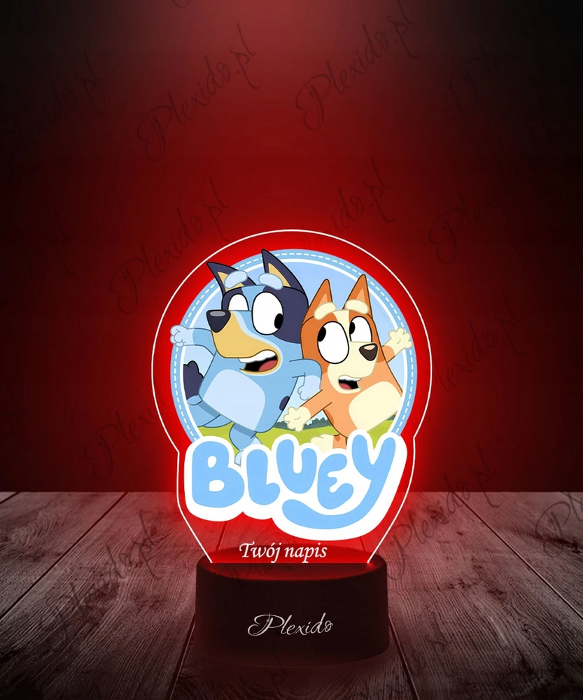 Plexido Naktinė lempa su spaudiniu Bluey Mėlyna Fairy Tale Padovanokite savo graviruotą vardo šviesos diodą