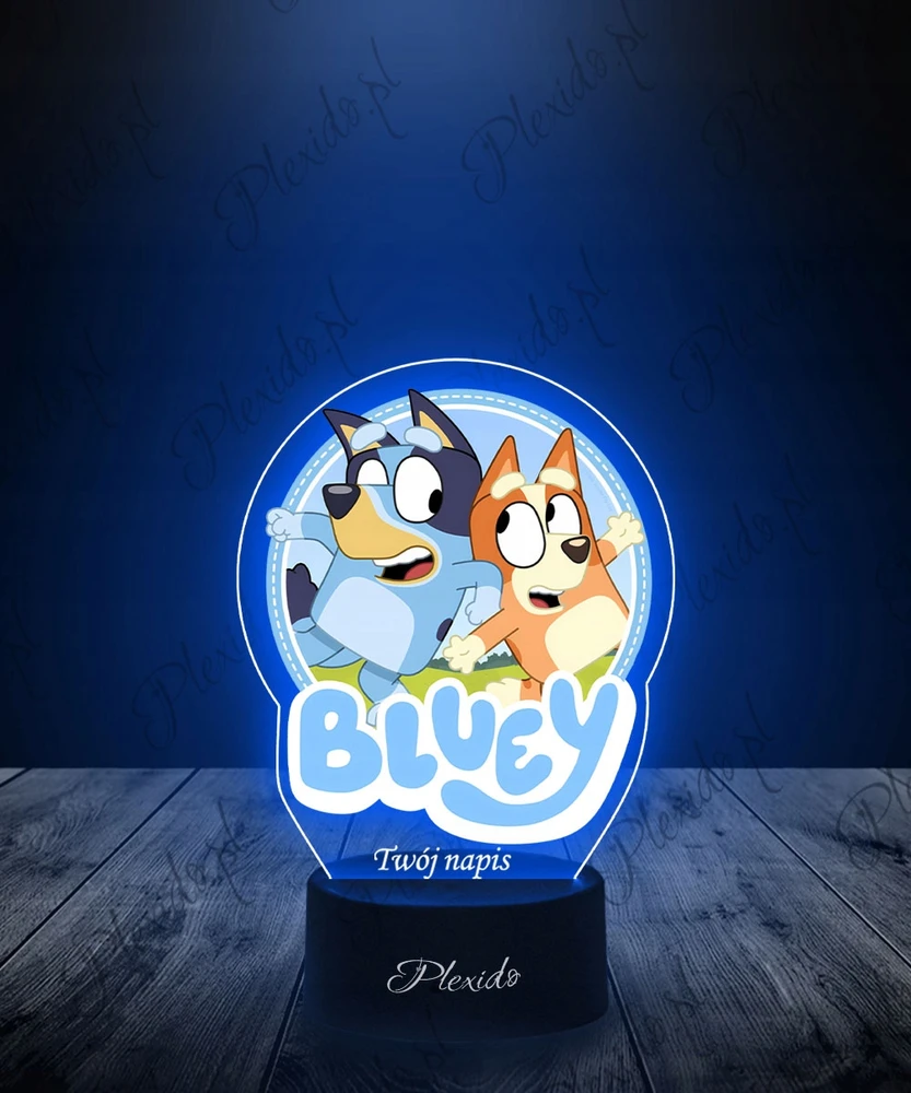Plexido Naktinė lempa su spaudiniu Bluey Mėlyna Fairy Tale Padovanokite savo graviruotą vardo šviesos diodą