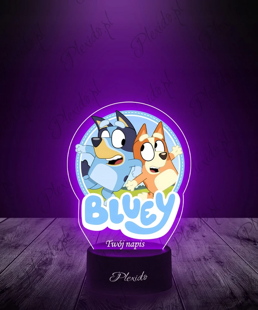 Plexido Naktinė lempa su spaudiniu Bluey Mėlyna Fairy Tale Padovanokite savo graviruotą vardo šviesos diodą