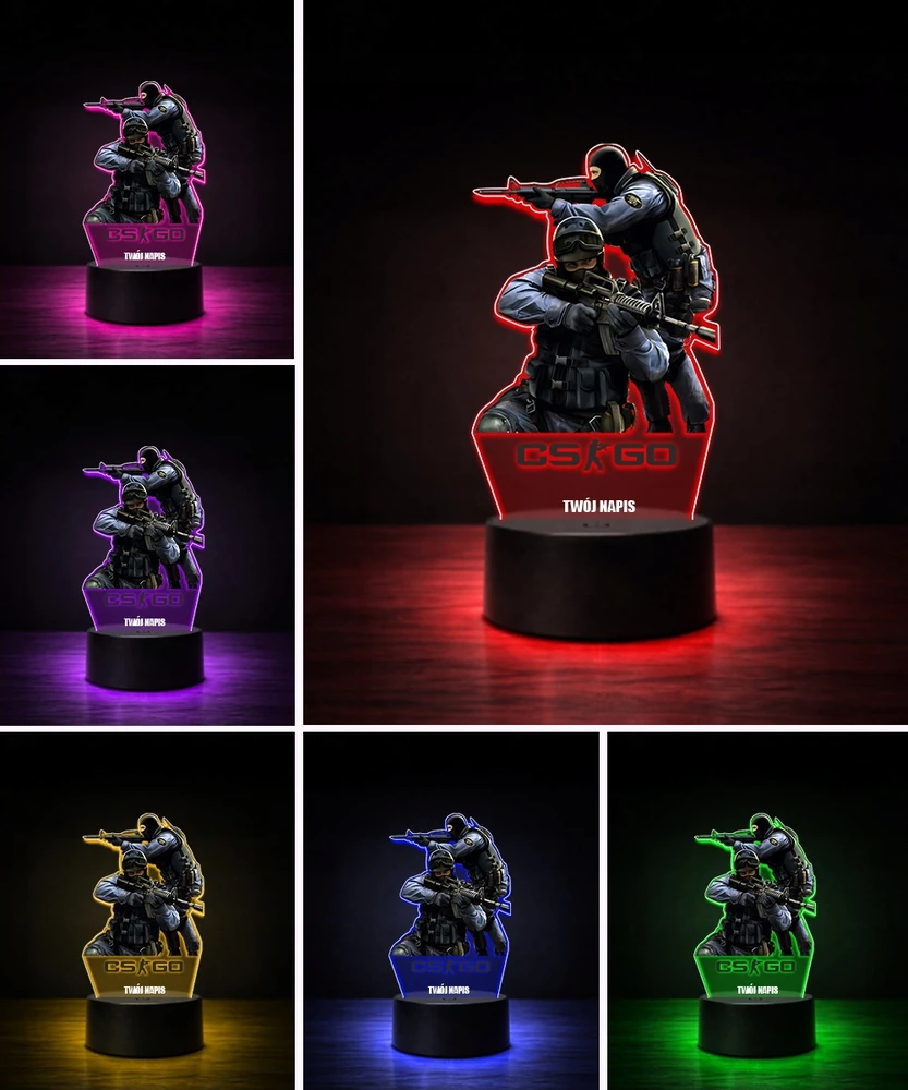 Plexido Naktinė lemputė CS:GO Games Anti-terrorists CS 2 3D LED kompiuterinis žaidimas CT ginklas