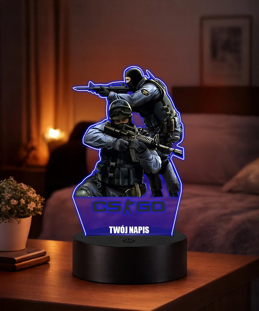 Plexido Naktinė lemputė CS:GO Games Anti-terrorists CS 2 3D LED kompiuterinis žaidimas CT ginklas