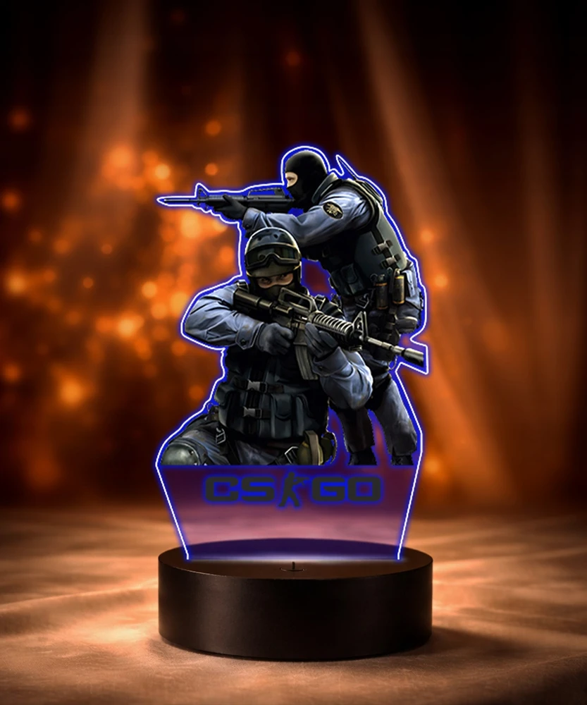 Plexido Naktinė lemputė CS:GO Games Anti-terrorists CS 2 3D LED kompiuterinis žaidimas CT ginklas