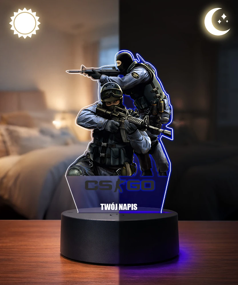 Plexido Naktinė lemputė CS:GO Games Anti-terrorists CS 2 3D LED kompiuterinis žaidimas CT ginklas