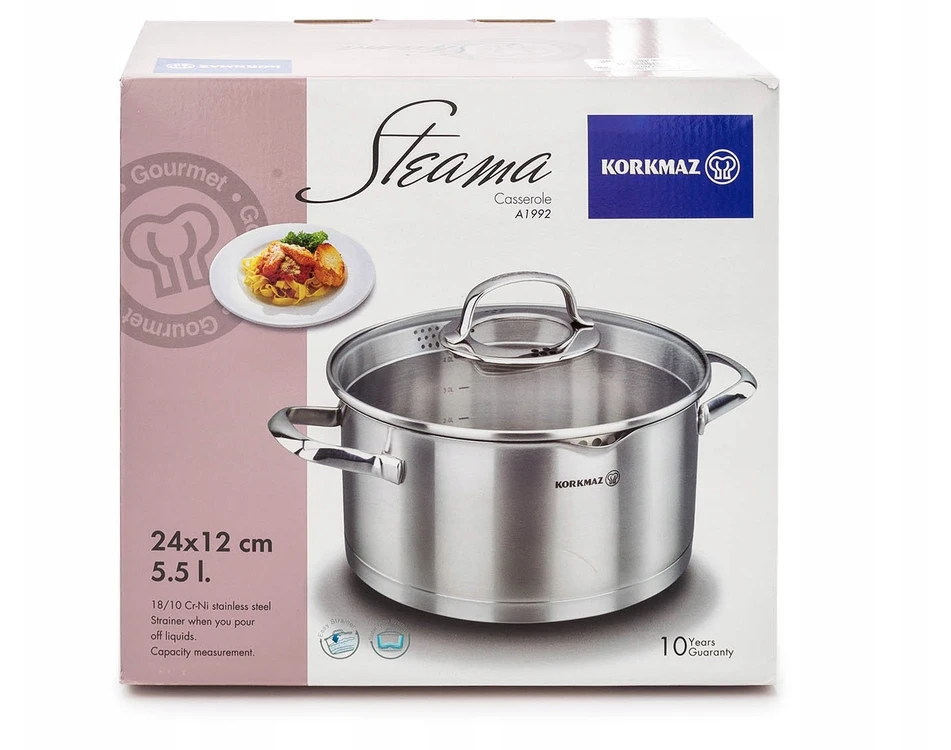 Plieninis indukcinis puodas su dangčiu virimui KORKMAZ STREMA 5,5 l K3