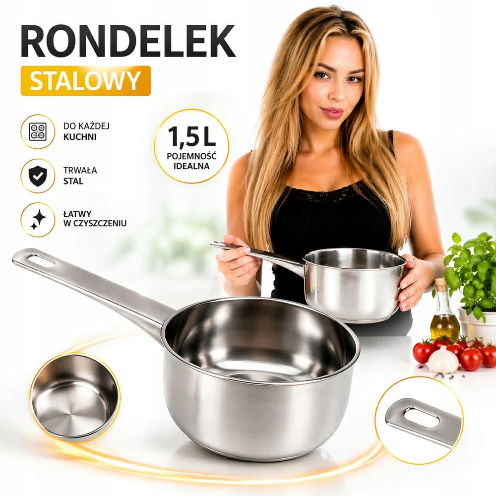 Plieninis pieno puodas, nerūdijančio plieno puodas su rankena, dujų indukcija, 1,5l