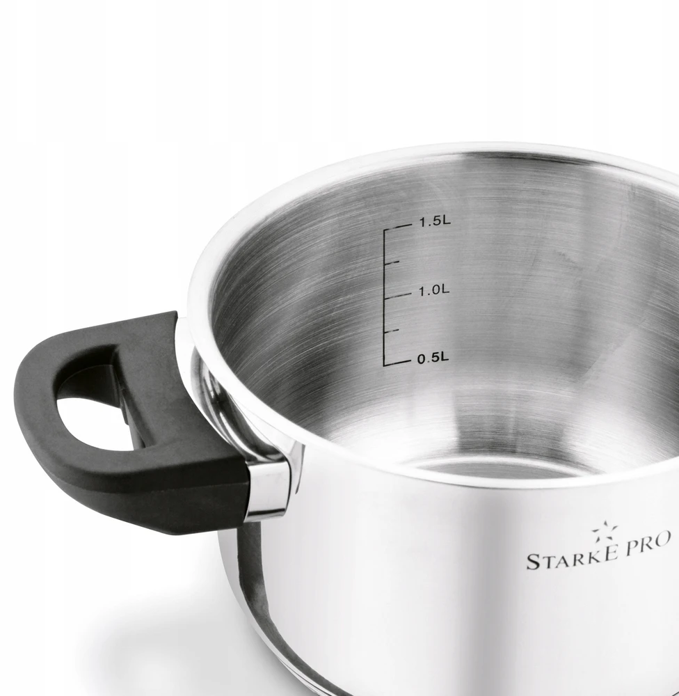 Plieninis PUODAS, INDUKCINIS, NERŪDijantis, dujos MAŽAS Starke Pro Sante 1.9L 16cm