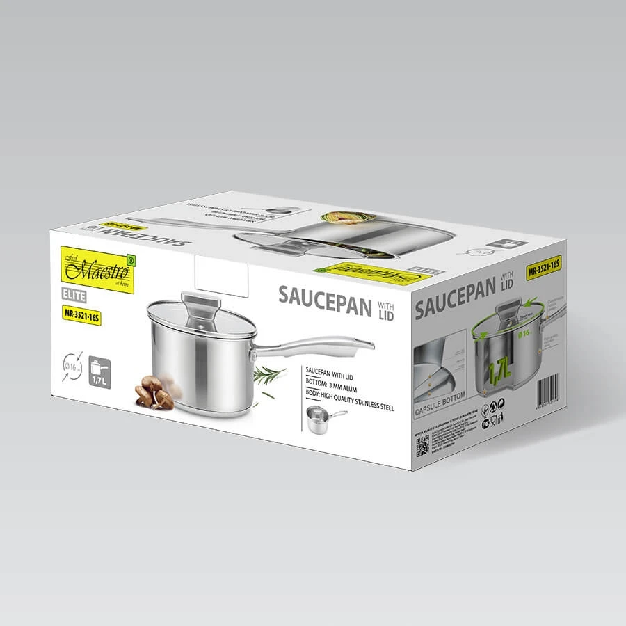 Plieninis puodas su dangčiu 16 cm, 1,7 l Maestro MR-3521-16S