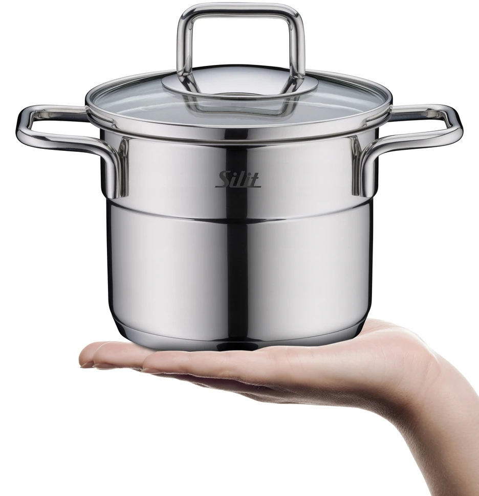 Plieninis puodas su dangčiu, aukštas, Silit Extra Cook, mažas, 12 cm, 1l, indukcinis